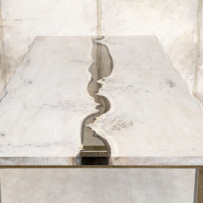 Bleached Oak & Grey Resin River Dining Table