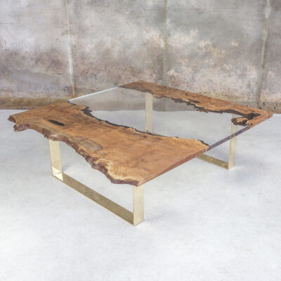 London Plane Wood & Clear Resin Coffee Table